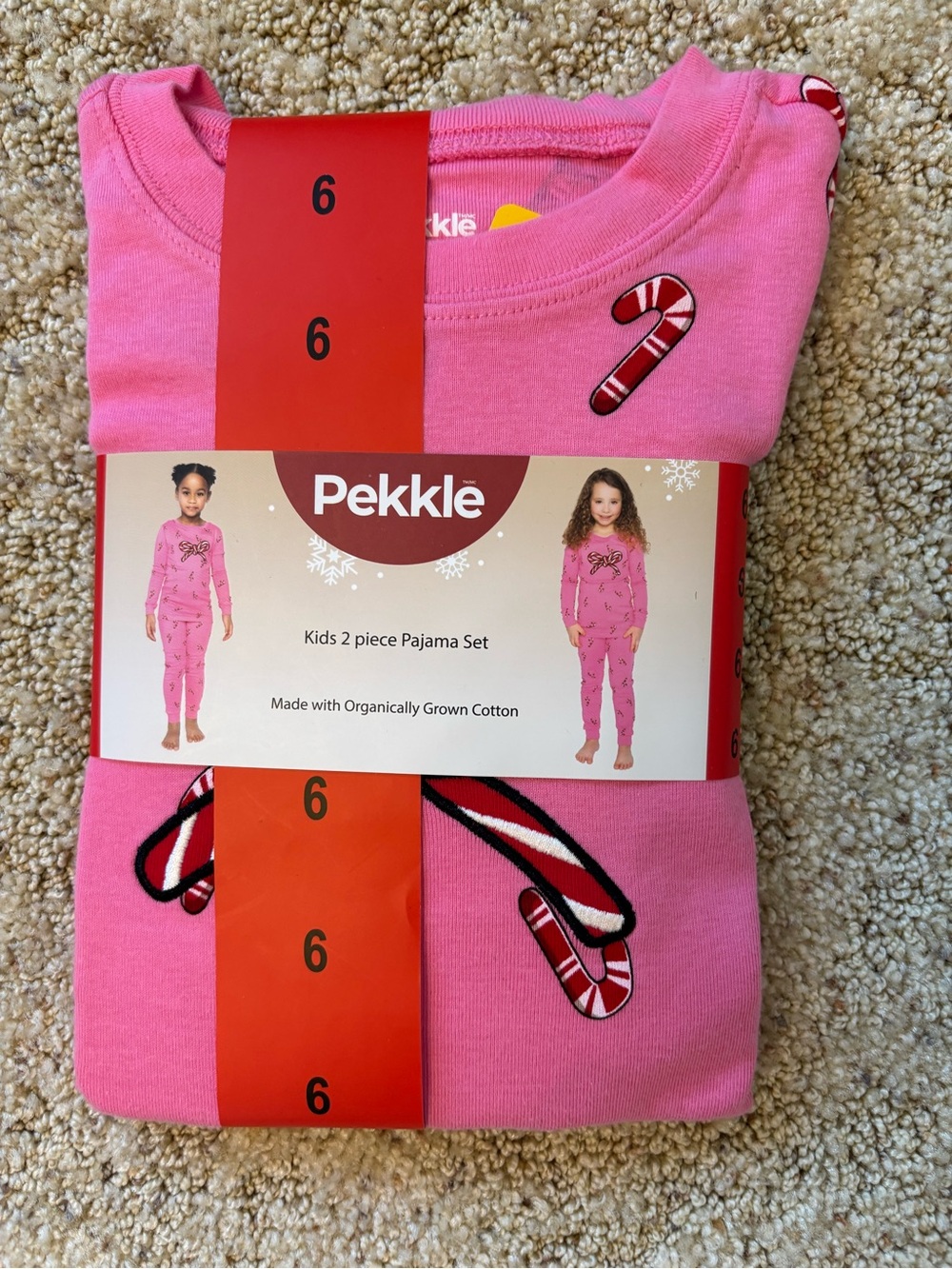 Pekkle Girls Pink Candy Cane Holiday Long Sleeve Pajamas Girls Size 6 5T 3T NWT